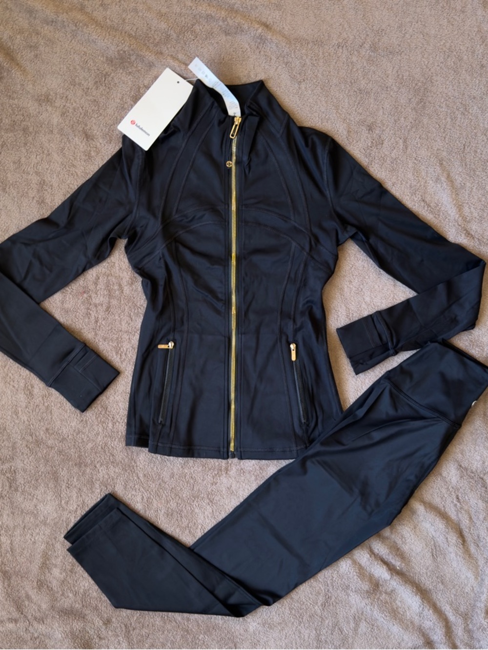 lululemon athletica Black Track Jacket & Joggers Set with Gold Zippers